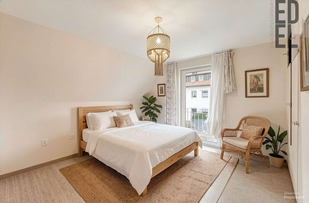 Schlafzimmer - Balkonzugang OG - (KI generiert) - Schlafzimmer, Bohemian - (KI generiert)
